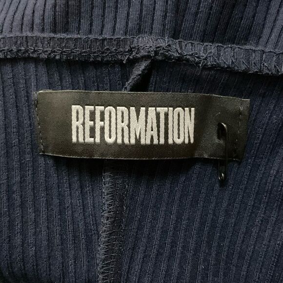 Reformation Navy Blue Ribbed Square Neck Knit Cap Sleeve Mini Shirt Dress M - Picture 6 of 9